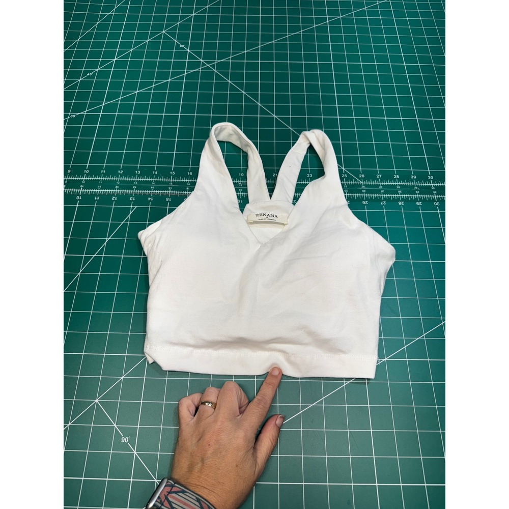 Zenana Womens White V-Neck Ribbed Racerback Crop Top Cami Bra Size Small